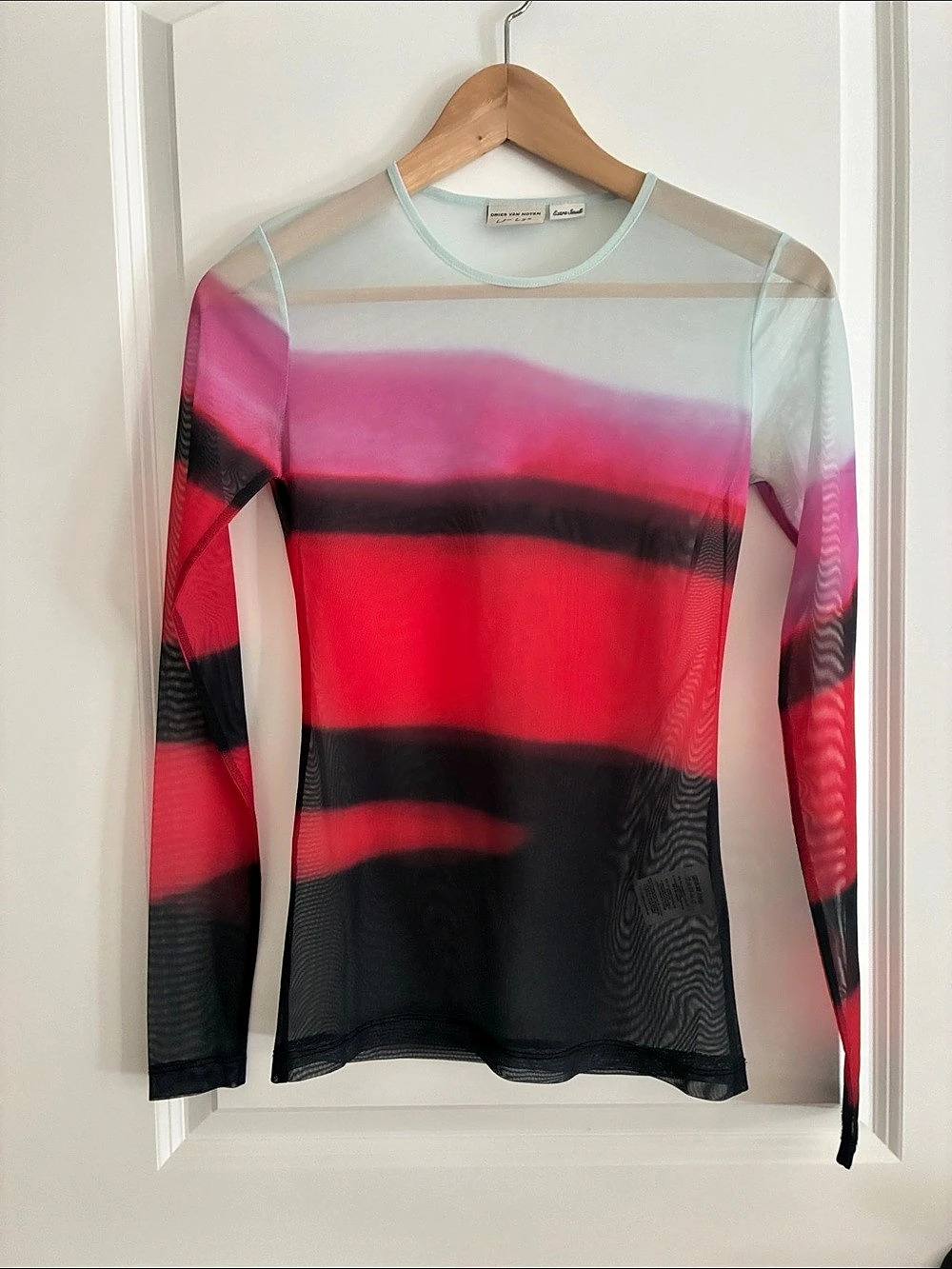 Dries Van Noten Long Sleeve Color Block Mesh Top Size Extra Small